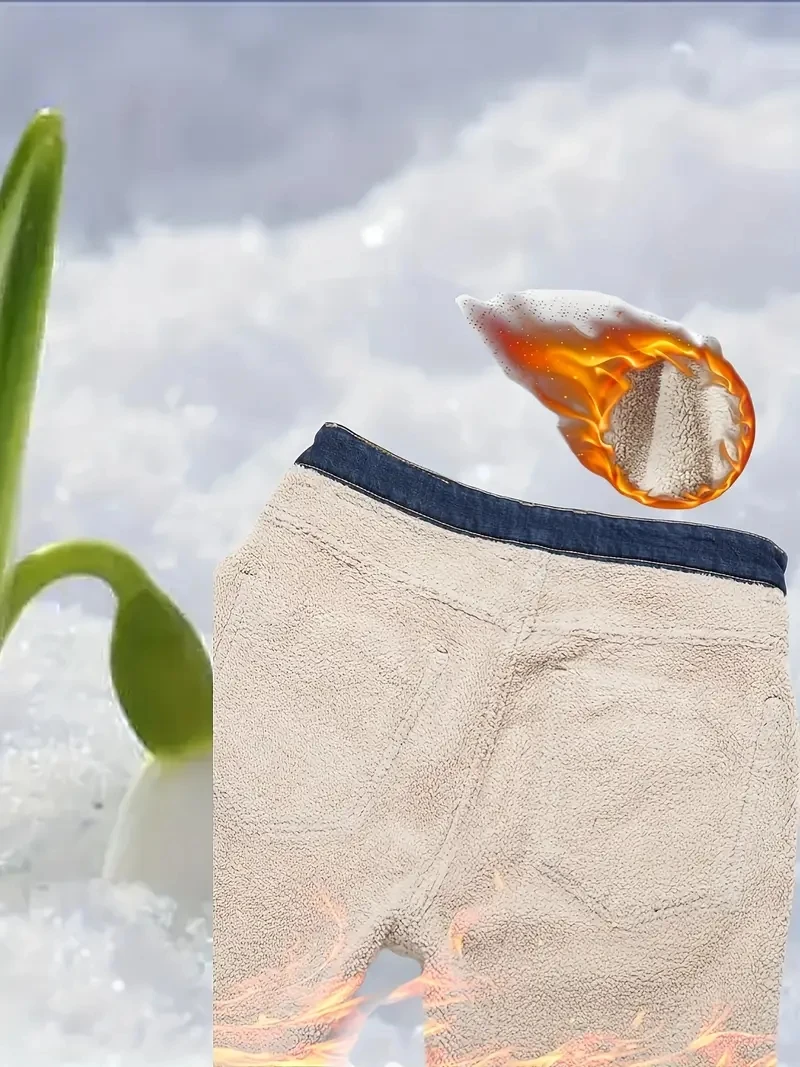 شتاء دافئ الصوف الجينز الرجال 2025 مستقيم تمتد سميكة عادية الحرارية الدنيم السراويل الذكور الأعمال العمل بنطلون جديد الرجال الملابس #6