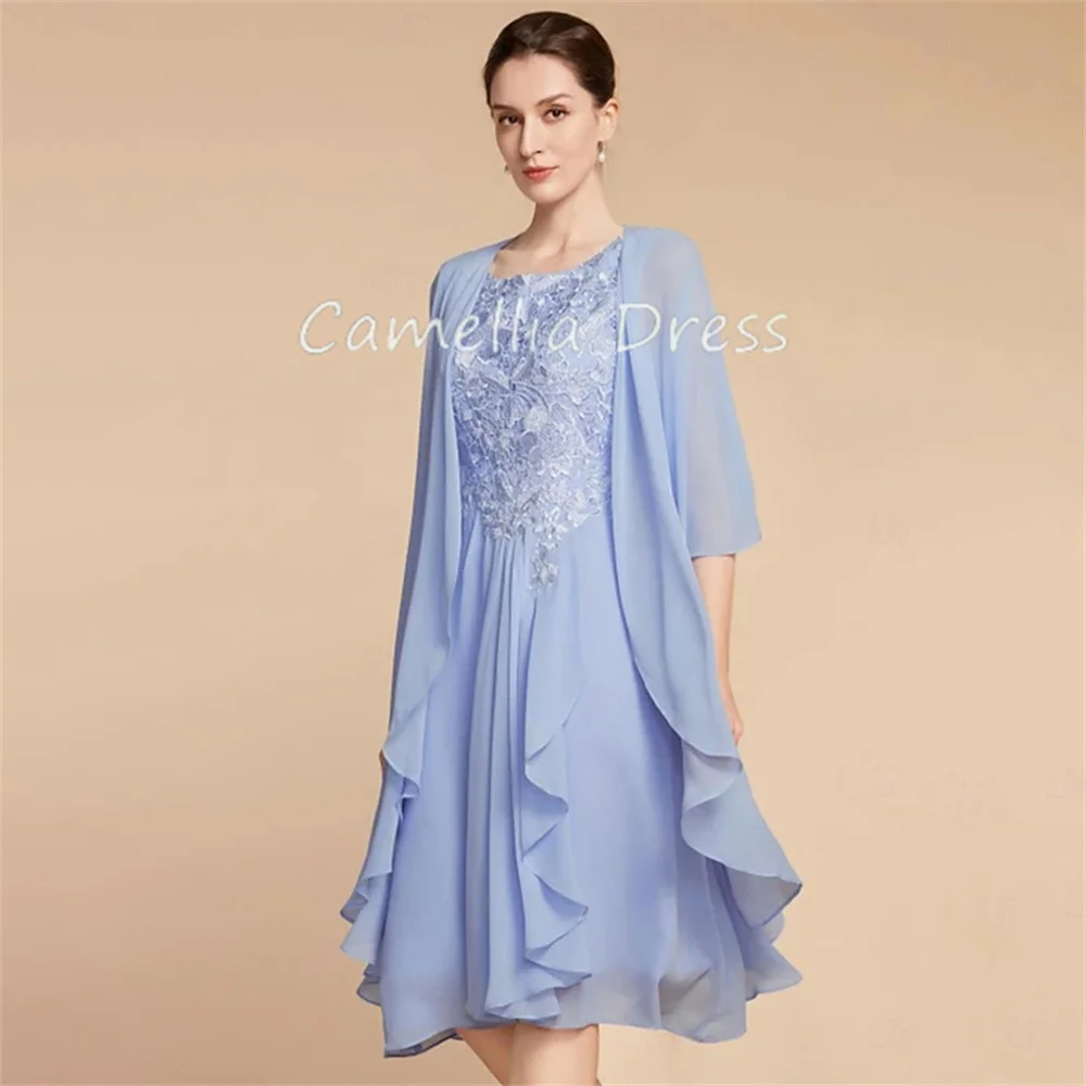 Elegant Scoop Neck Mother Of The Bride Dress New Two Piece Sheath Chiffon Lace Formal Dresses Vestidos Mae Da Noiva Casamentos