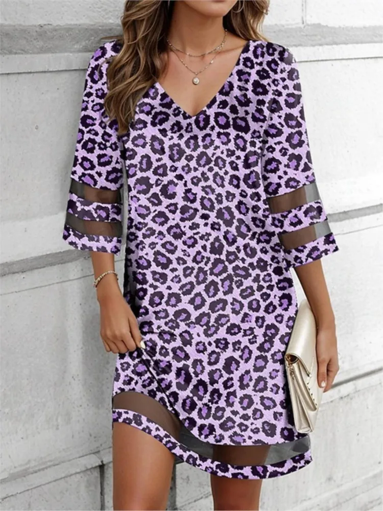 

Spring Summer Women's New Casual Comfortable Fashionable Printed Sexy V-neck Patchwork Lace Short Dress