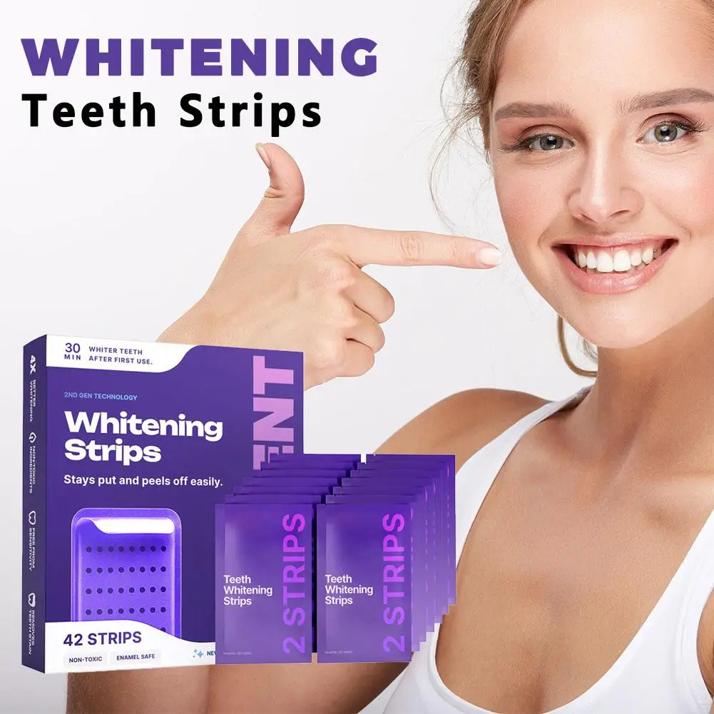 42Strips Purple Tooth Whitening Patch Tooth Color Correction Patch Stains Clean Brightening Stickers For Smokers&Coffee Drinker
