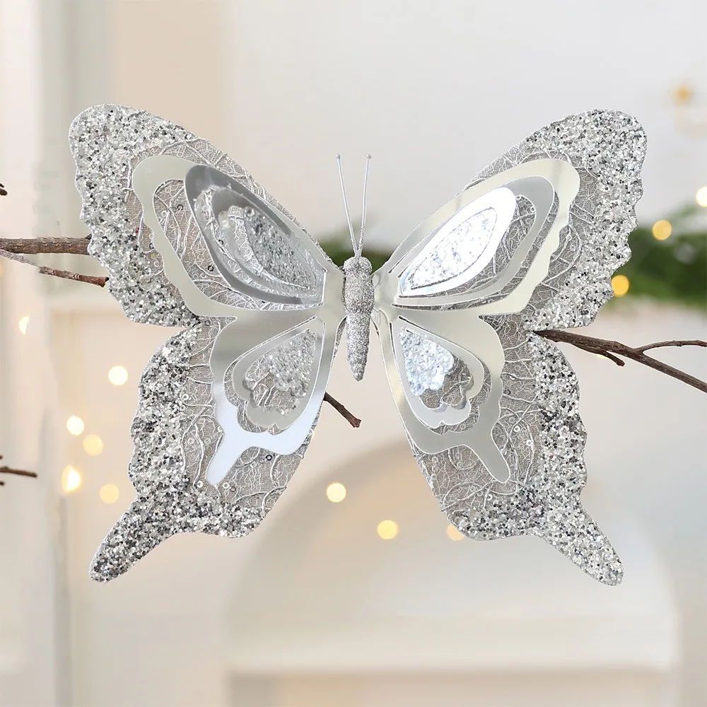 

Glitter Christmas Butterfly Pendant with Clip Realistic Butterfly Hanging Decor Reusable Colorful Xmas Tree Decoration
