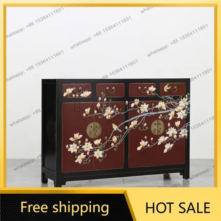 XX. New Chinese solid wood painted entrance storage small side table