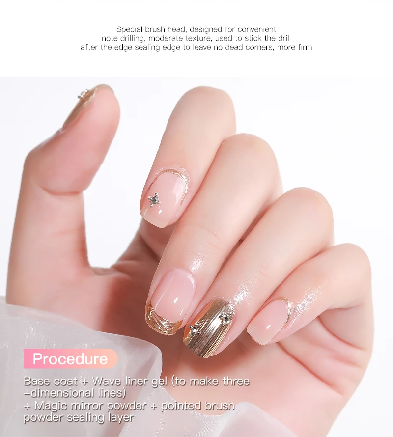AS Professional 8ml Chrome Mirror Powder Top Coat UV Gel Varnish Semi Permanent Nail Polish Gold Silver Mirror Glitter Powder