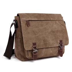 Bolso Vintage de lona para ordenador portátil, bandolera informal para hombre, para la escuela