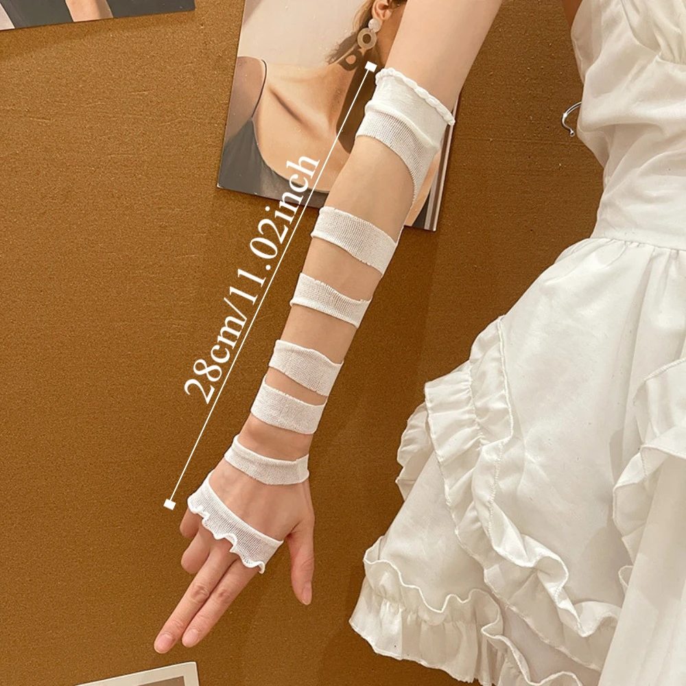 แขน Y2K สายรัดผ้าพันคอ Fingerless ถุงมือ Punk ข้อมือ Cuffs ผ้าพันแผลแขนแขนยืดหยุ่น Subculture ถุงมือ Lolita