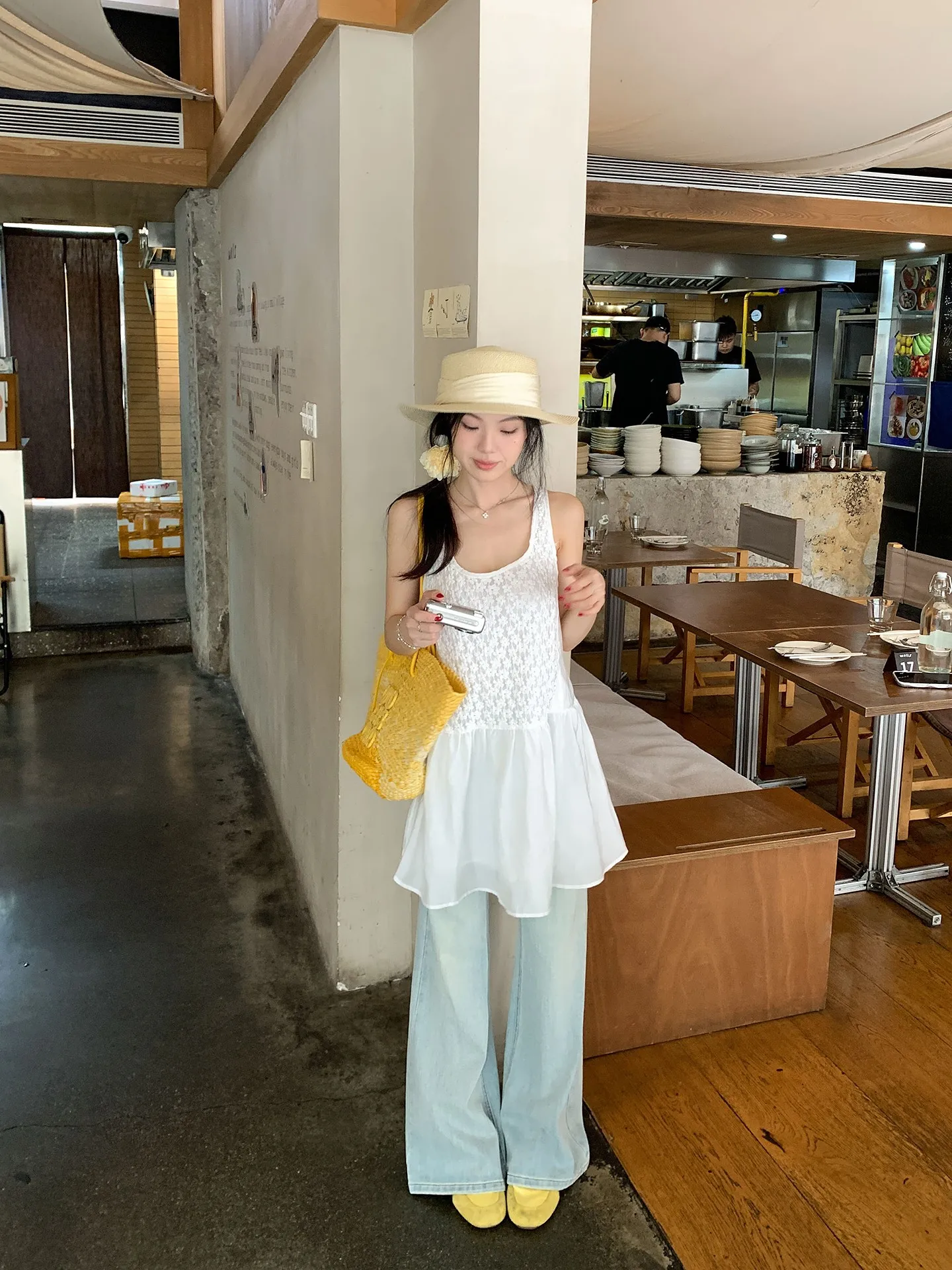 Summer New Women's Loose Wide Leg Pants Micro Flared Non-Matching Cotton Comfortable Soft Style Cleanfit High Waist with Pockets