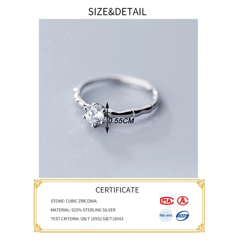 Softpig real 925 prata esterlina geométrica redondo zircão anel ajustável para o casamento feminino bonito jóias finas minimalista bijoux