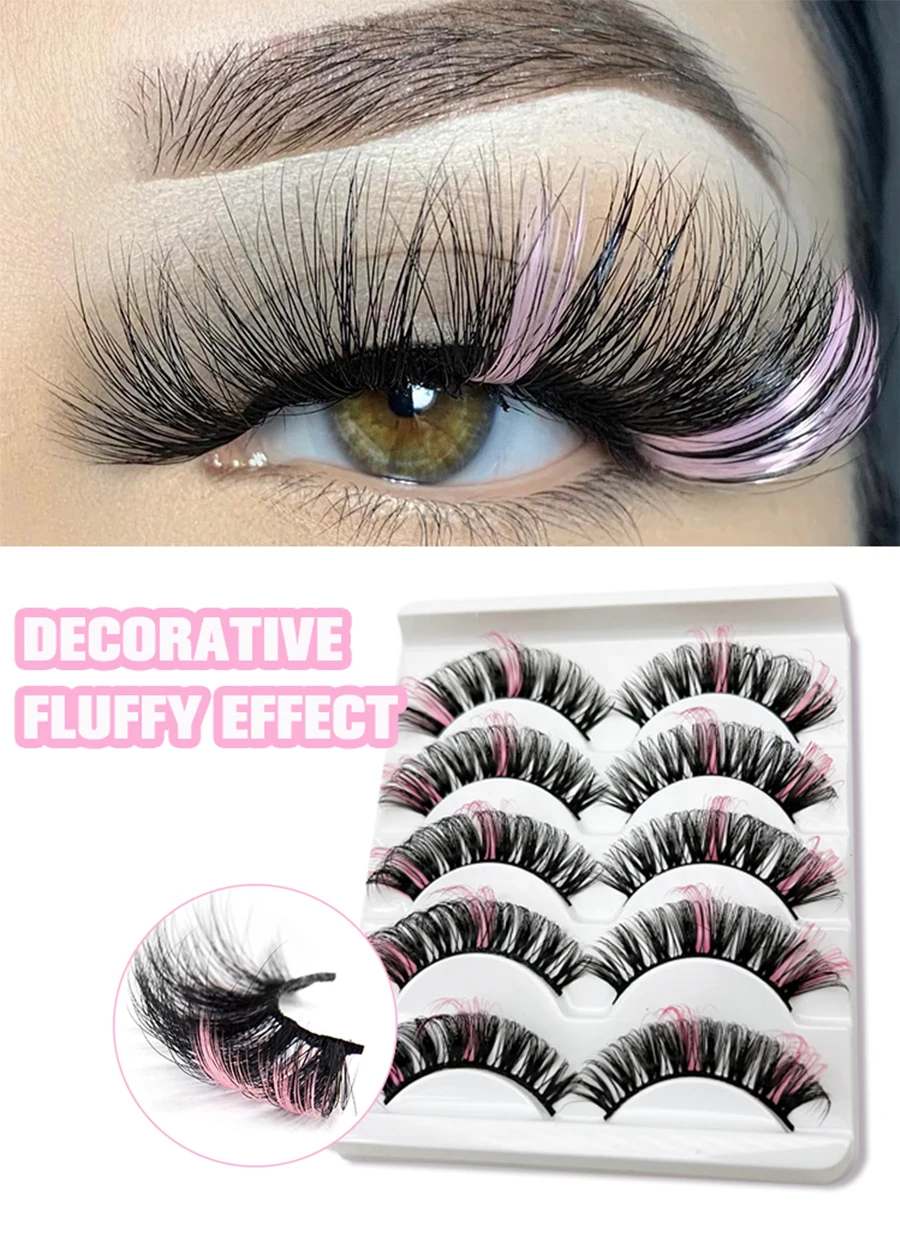 DINGSEN 5 Paar bunte 3D-Kunstwimpern, natürliche lange bunte Wimpern, dramatisches Make-up, künstliche Wimpern, Party, Cosplay, farbige Wimpern – Detail 1