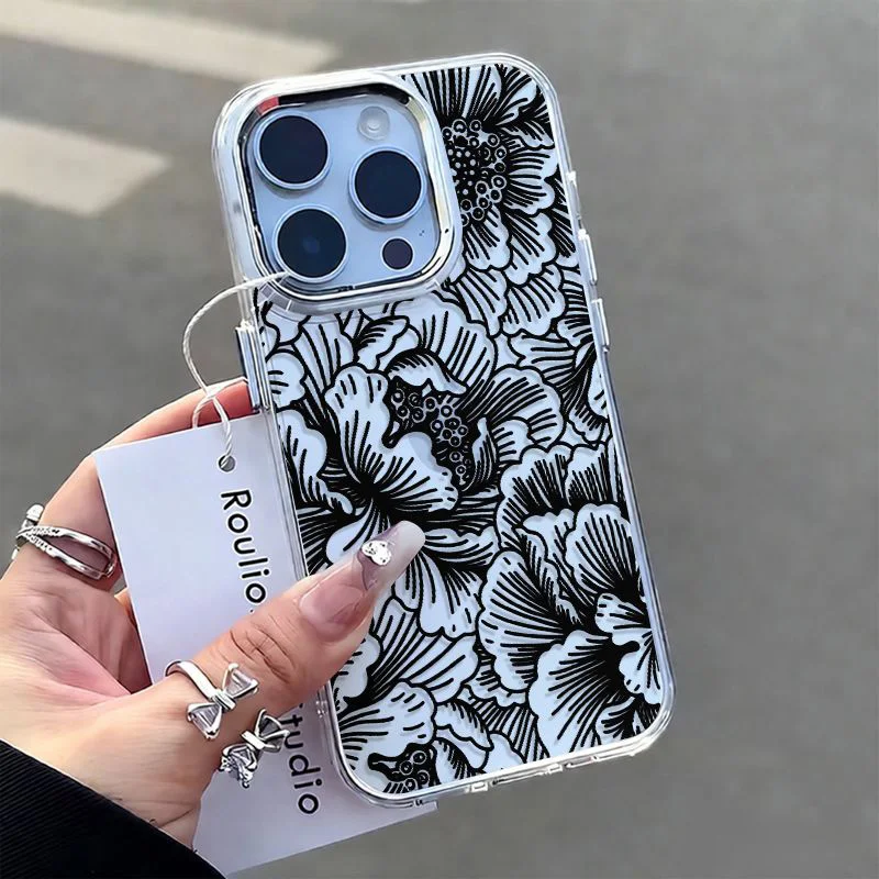 Phone Case For Samsung Galaxy S25 S26 Plus S23 S24 Ultra A56 A55 A17 A26 A57 A37 A36 A07 Soft Tpu Gothic Black Flower Cover
