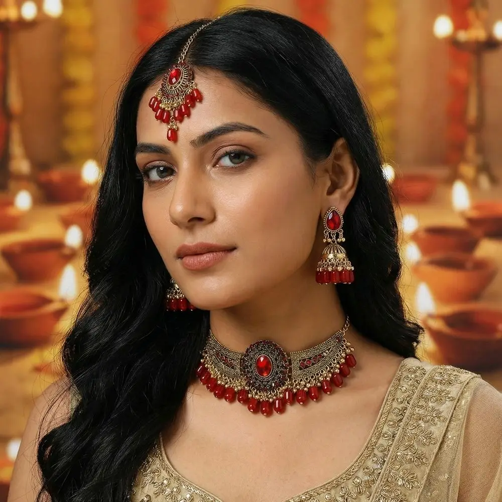 Alloy Tassel Wings Shaped Jewelry Sets Indian Style Exquisite Rhinestone Jewelry Set Shining Tassel Necklace Indian Bridal view 5