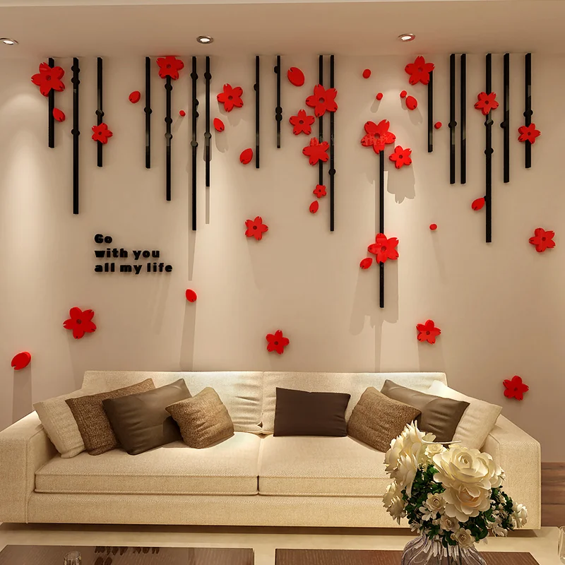 Romantic 3D Wall Sticker Wedding Living Room Bedroom Backdrop TV Background Wall Decals Flower Mural Wall Art Wallpaper Sticker