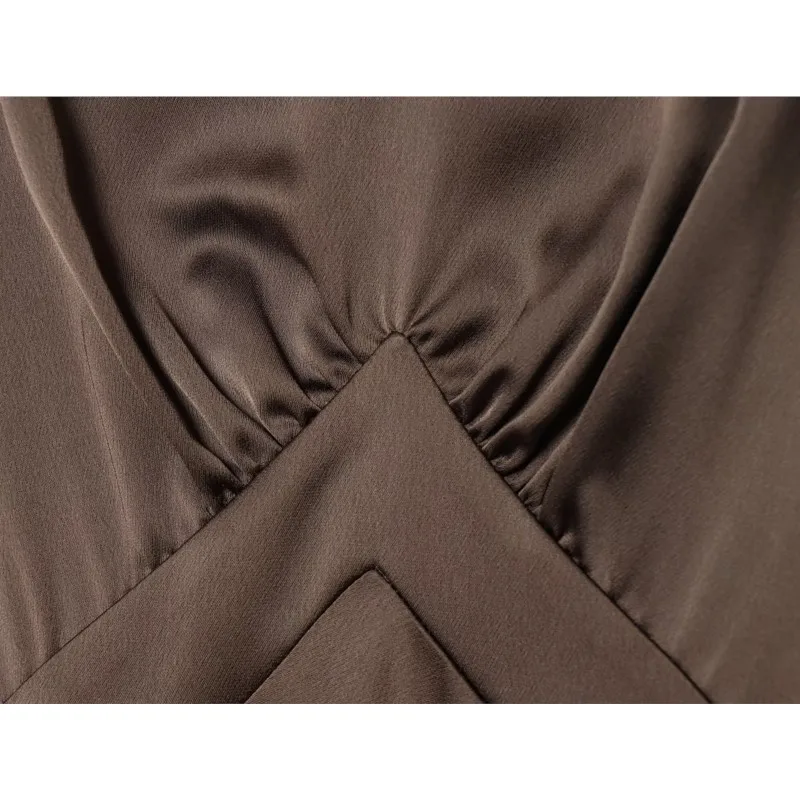 Abito lungo da donna in raso primaverile Moda scollo a V con spalline larghe Abito lungo da donna con orlo svasato Abiti da festa chic femminili