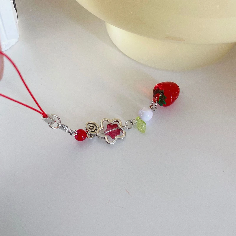 Zoete Y 2K Schattige Aardbei Mobiele Telefoon Lanyard Mooie Vruchten Telefoonketting Voor Meisjes Esthetische Mobiele Telefoon Sleutelhanger