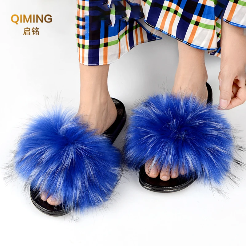 Women\'s Sexy Faux Fur Slippers Plush Furry Fluffy Slippers Outdoor Indoor Flat Platform Shoes Female Casual Flops Woman Slides