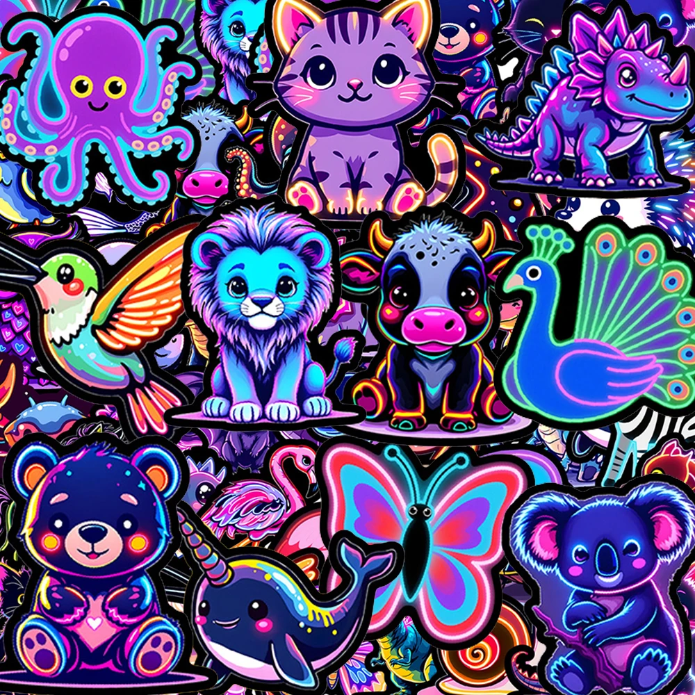 

10/30/50pcs Cute Neon Light Animal Cartoon Stickers Kawaii Graffiti Sticker Decoration Scrapbook Notebook Phone Decals Wholesale