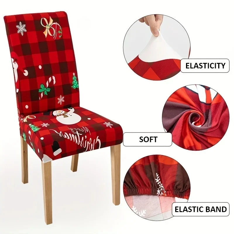 1/4/6pcs Fabric Christmas Chair Covers Xmas Dining Room Tree Santa Claus Elk Dining Chair Add Festive Touch To Your Home Decor