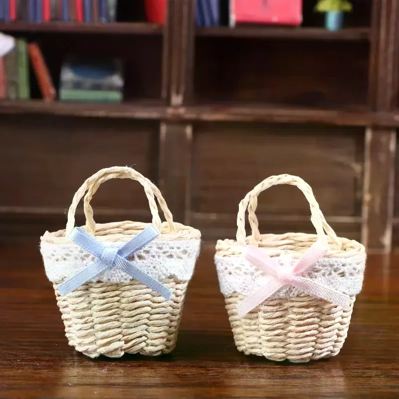 Dollhouse Kitchen Accessories Dolls House Decoration Toy Pretend Play Toys 1/12 Dollhouse Cute Mini Rattan Hand Basket Model