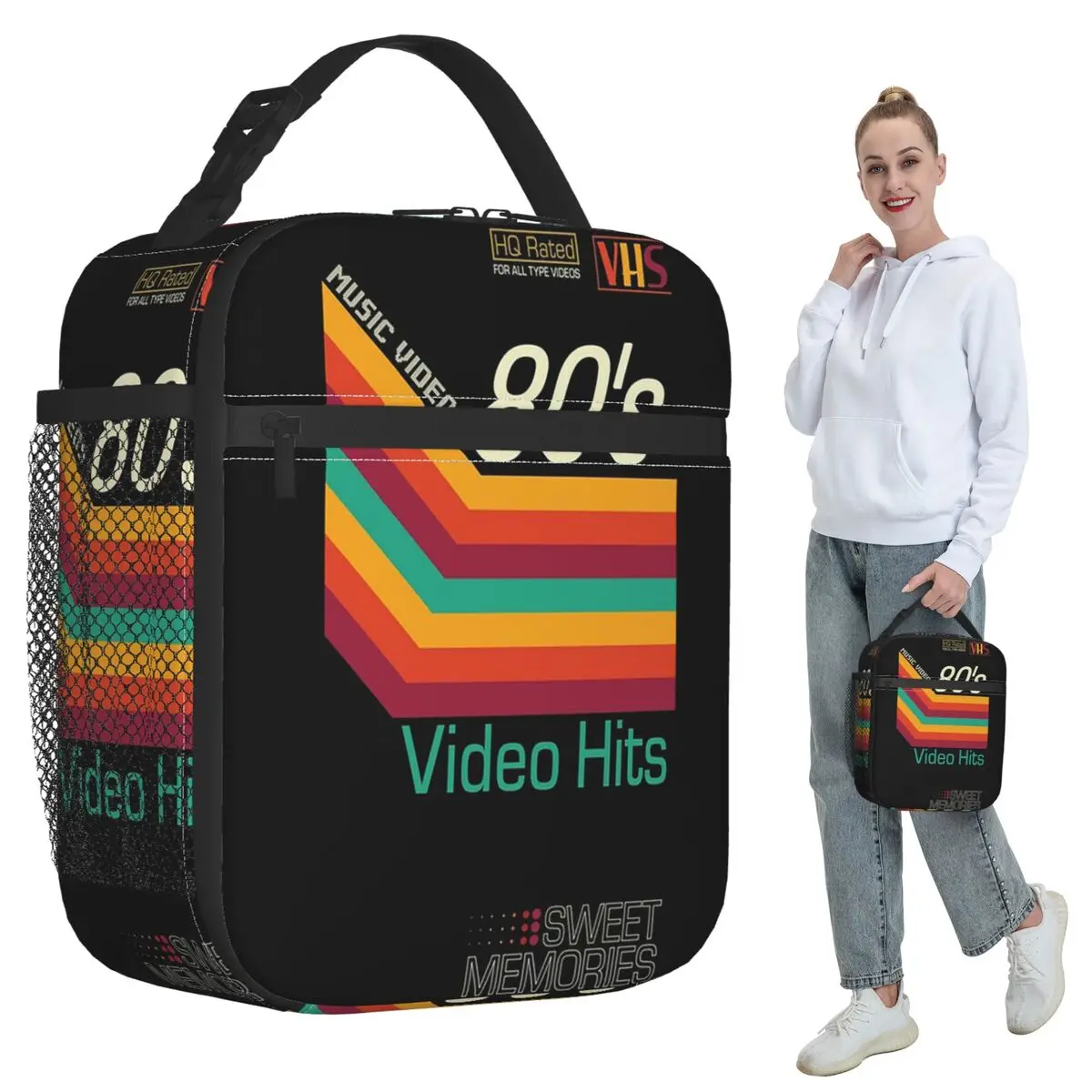 Bolsa térmica isolada para mulheres, estilo retrô, com vídeo musical em cassete vhs, para escritório, caixa térmica para alimentos, recipiente portátil para almoço