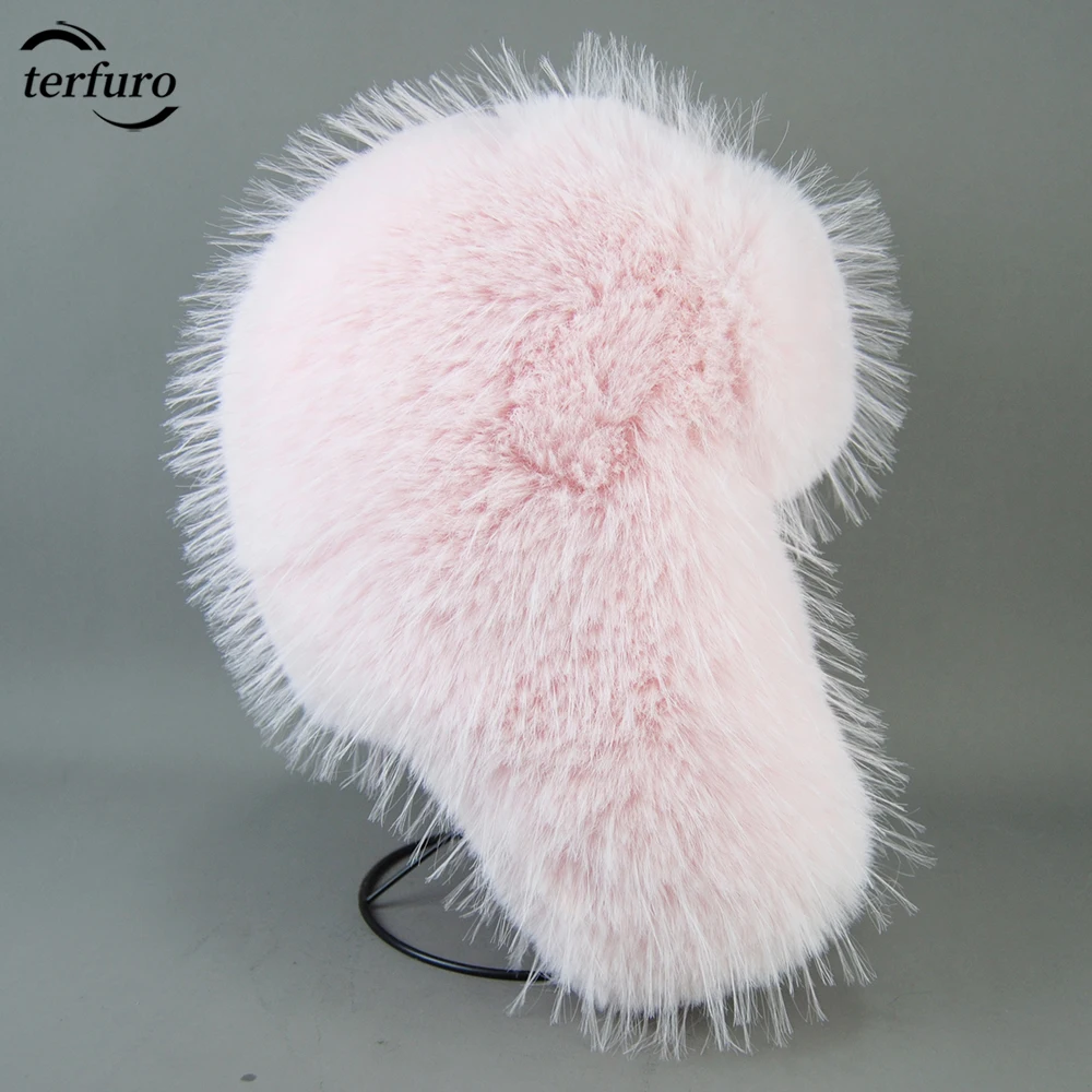 

Winter Accessories With Ear Flaps For Women Pilot Hat Korean Faux Rabbit Fur Bomber Trapper Thickened Fluffy Warm Earmuffs Cap