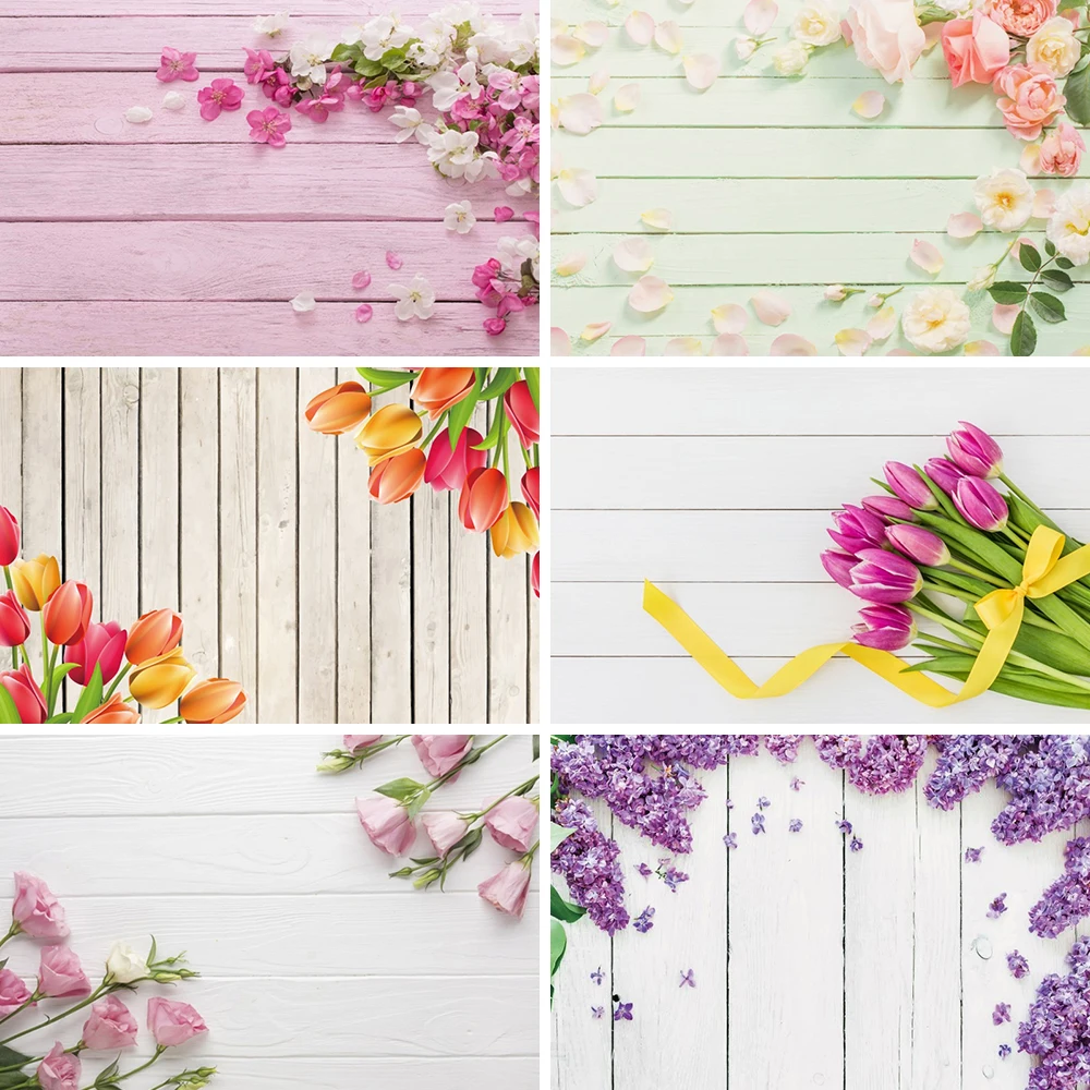 Wooden Flower Photo Backdrops Photography Flower Hyacinth Lily Tulip Vinyl Cloth Background Wedding Birthday Photophone Props