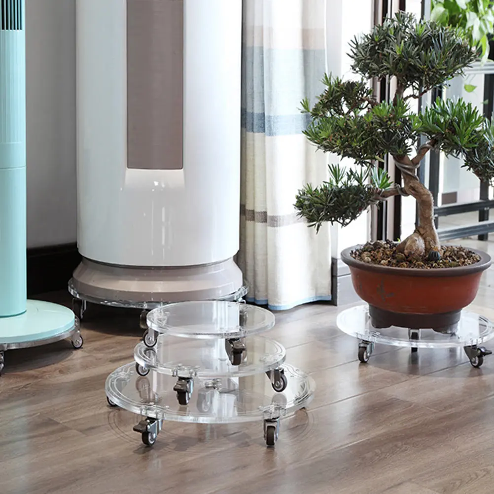 

Acrylic Flowerpot Base Movable Garden Pot Tray Transparent Material Mute Wheel Long Service Life Practical Use