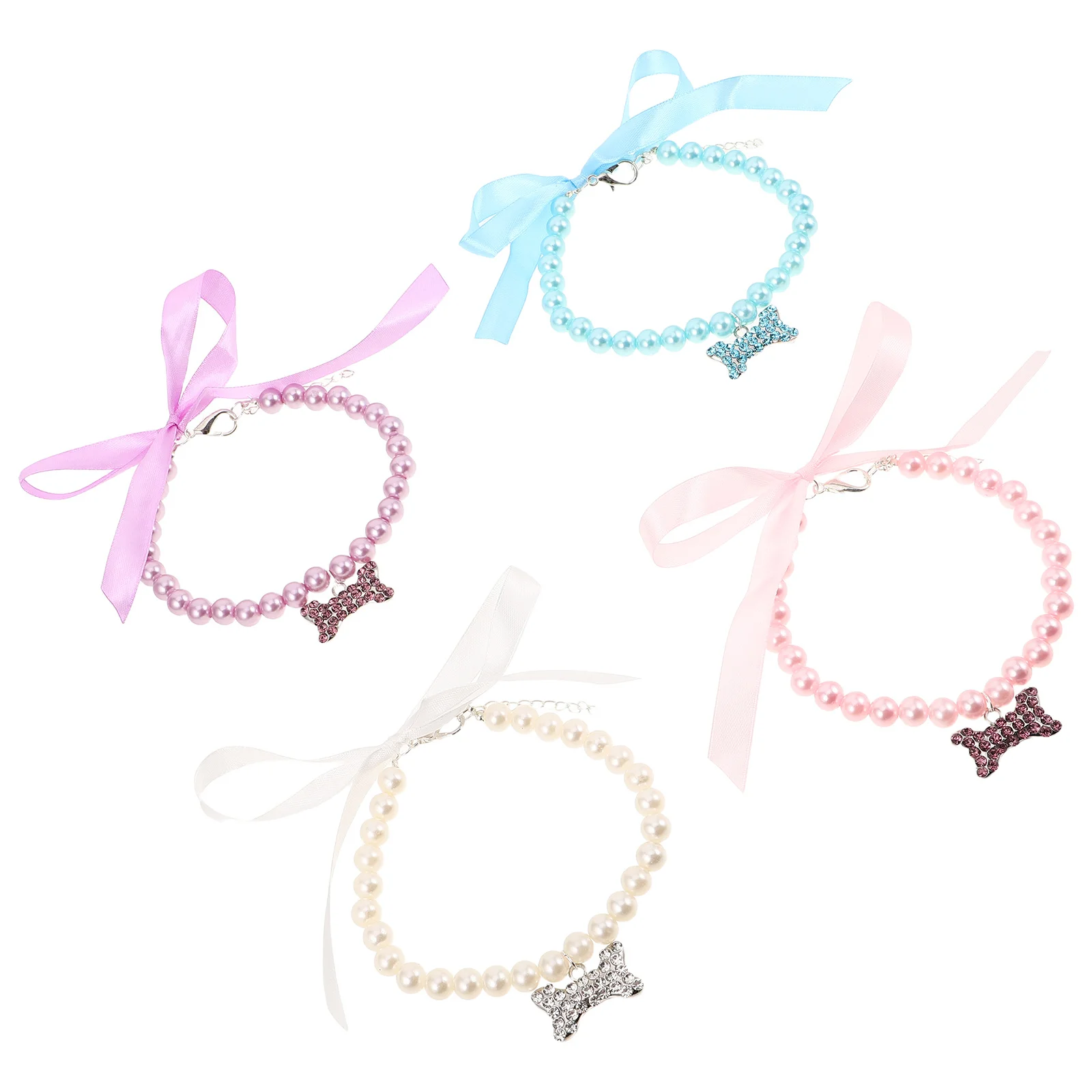 Collier de perles pour chien et chat, 4 pièces, réglable, pendentif en os, bijoux pour petits chiens et chats, occasions spéciales quotidiennes