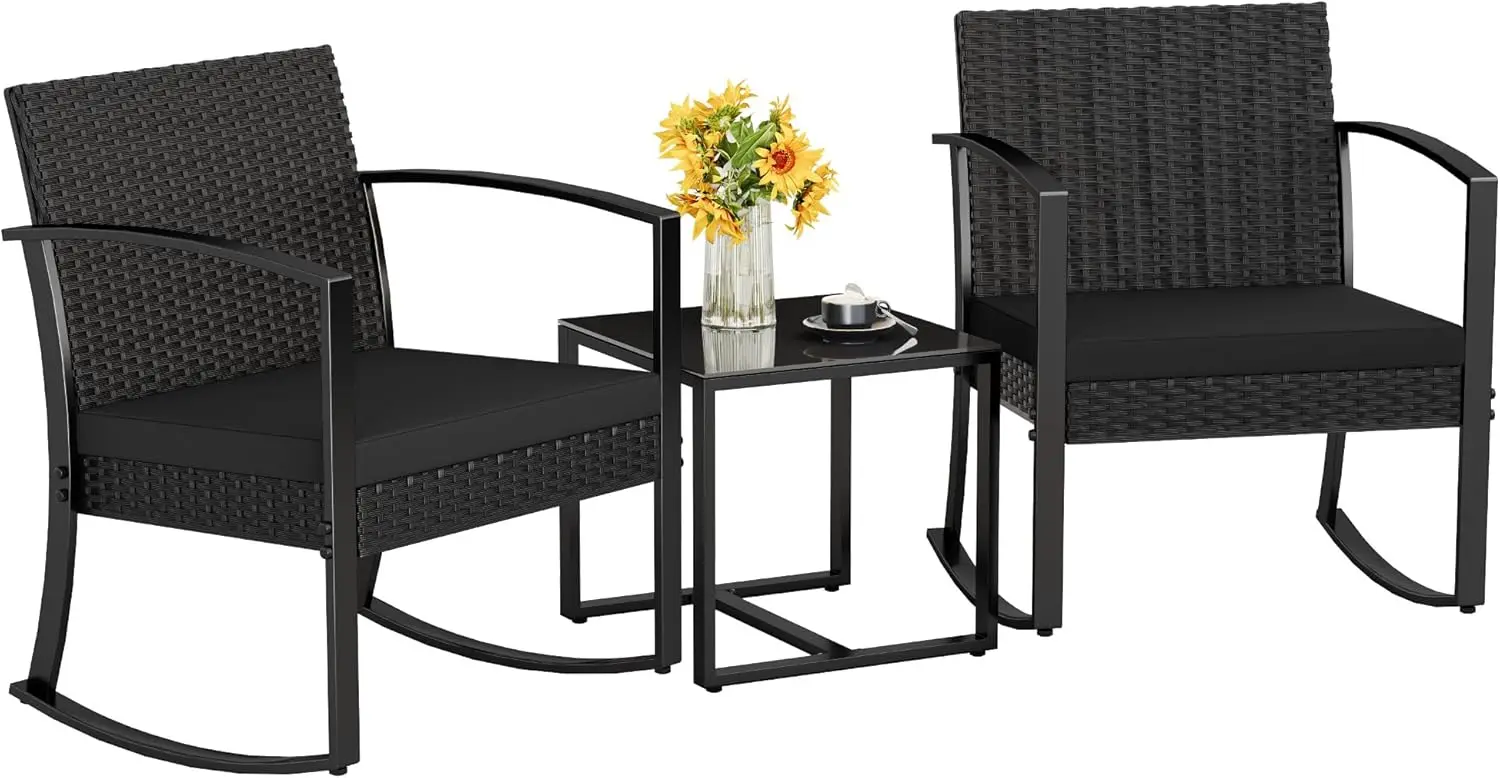 

Patio Furniture Set 3 Piece Resin Outdoor Bistro Set Rocking Patio Chairs with Cushions and Table for