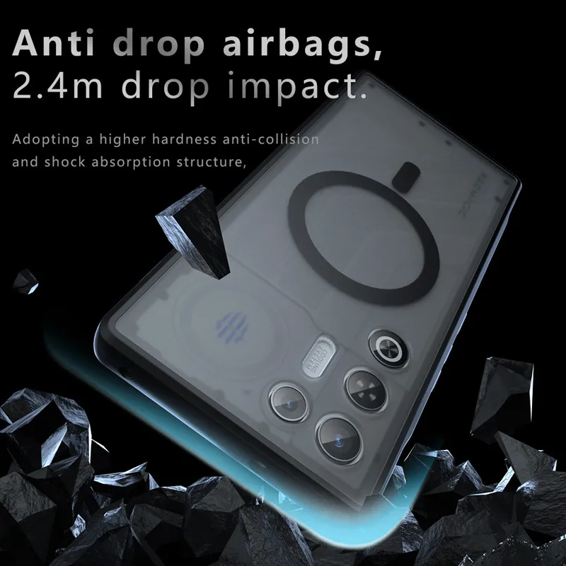 

Чехол ELVEV для ZTE Nubia Red Magic 11 Air, магнитный, противоударный, с воздушными подушками, из твердого матового поликарбоната, приятный на ощупь, с функцией притяжения