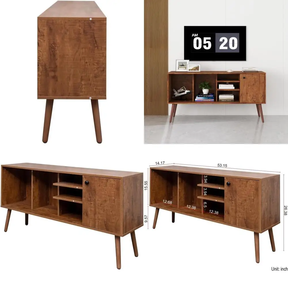 

Walnut Brown Extendable TV Stand, 50-59 Rectangle Media Console for Living Room & Bedroom