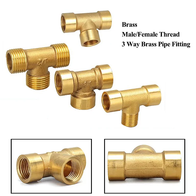 

3/8" BSP Male/Female Thread Tee Type 3 Way Brass Pipe Fitting Adapter Coupler Connector Aquarium Accessories Garden Watering