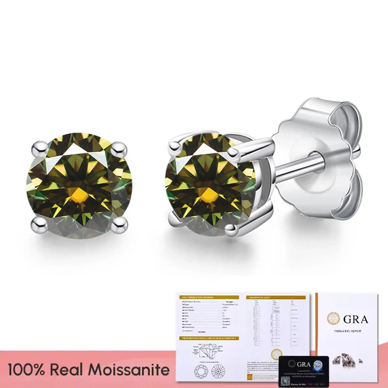 Women's Moissanite Diamond Stud Earrings, Platinum Plated Gift