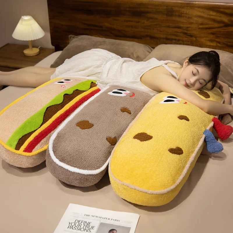 60/90/120cm Cartoon Food Long Plush Pillow Soft Stuffed Chubby Huggable Pillow Hamburger Cookies Kawaii Room Decor Kids Gifts