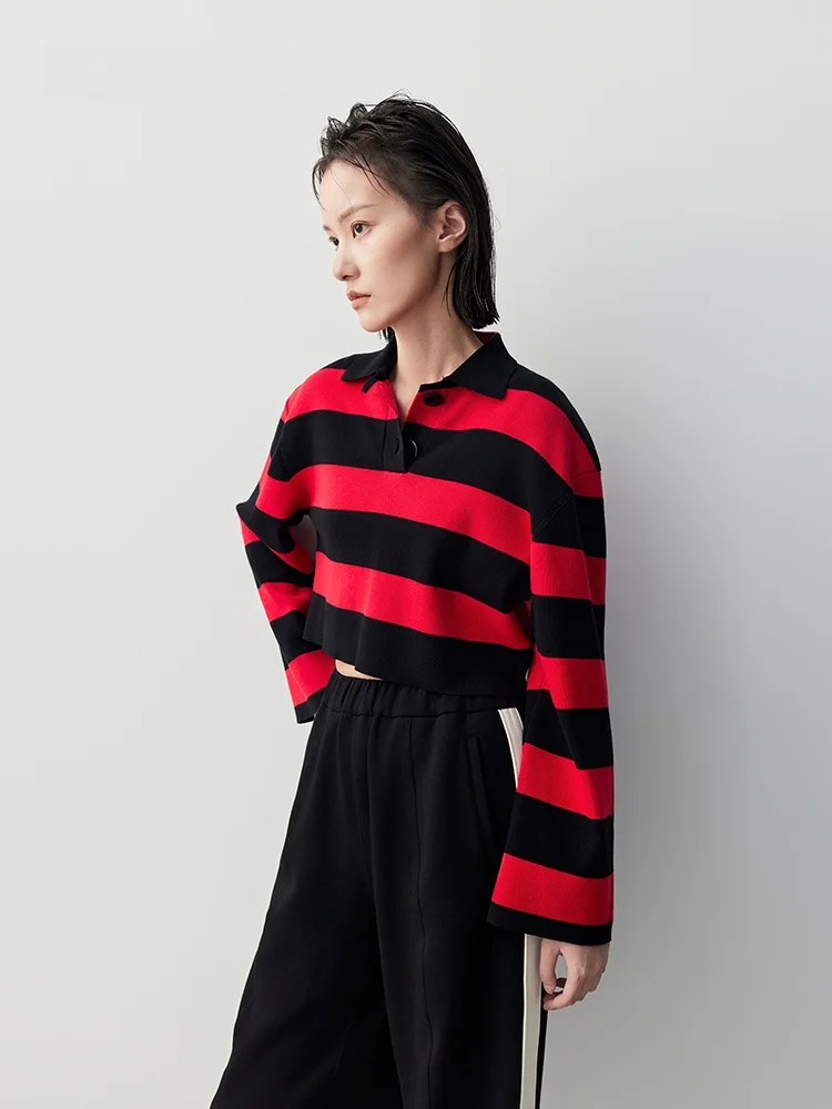 

XMOOM Autumn New Red Bla Stripes Long Sve ort Ne Knitted Sweater Women's Busin Casual Sle Cotton Blend Kni...