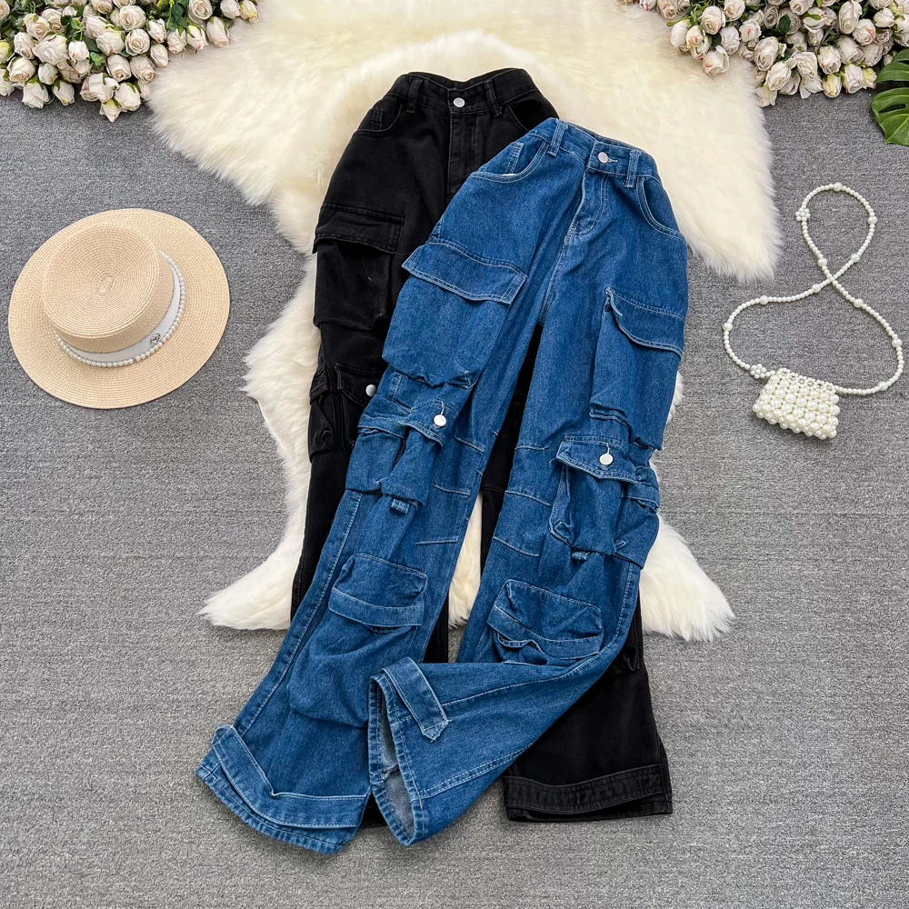 2023 Autumn Cargo pants Popular Multi-pockets Overalls Harajuku stays Women Loose Casual Trousers Straight Mopping Pants Winter