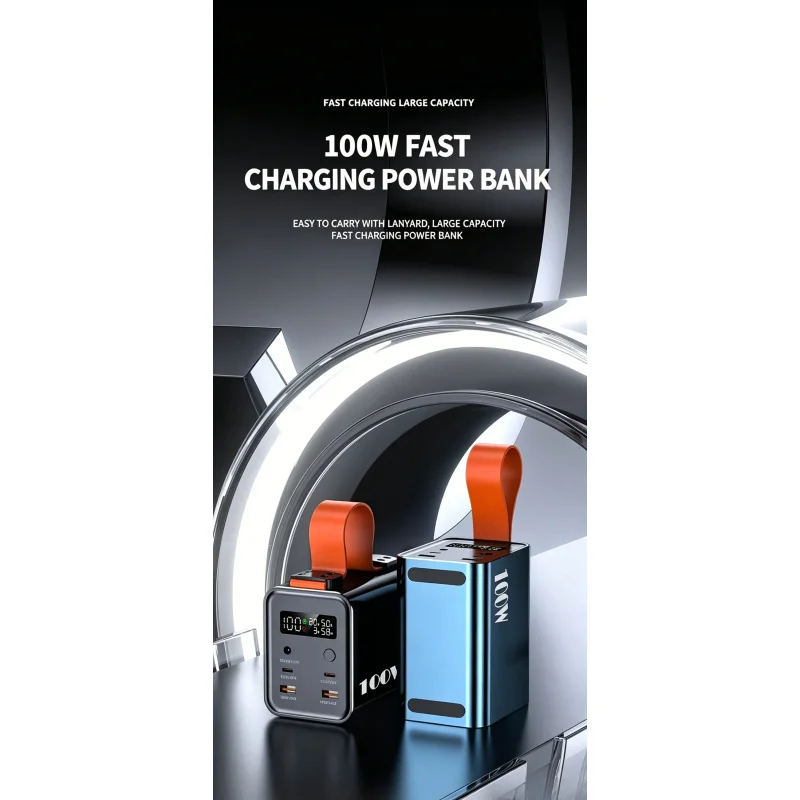 60000mAh 100W PD Laptop Power Bank, DC 12V Output Large Capacity Outdoor Portable Charger