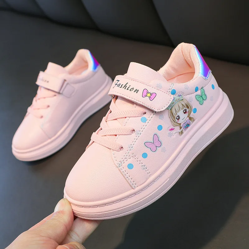 Spring Autumn Children Sports Shoe Cartoon Print Soft Sole Sneaker Kid Student White Canvas Shoes Girl Running Casual Skate Shoe