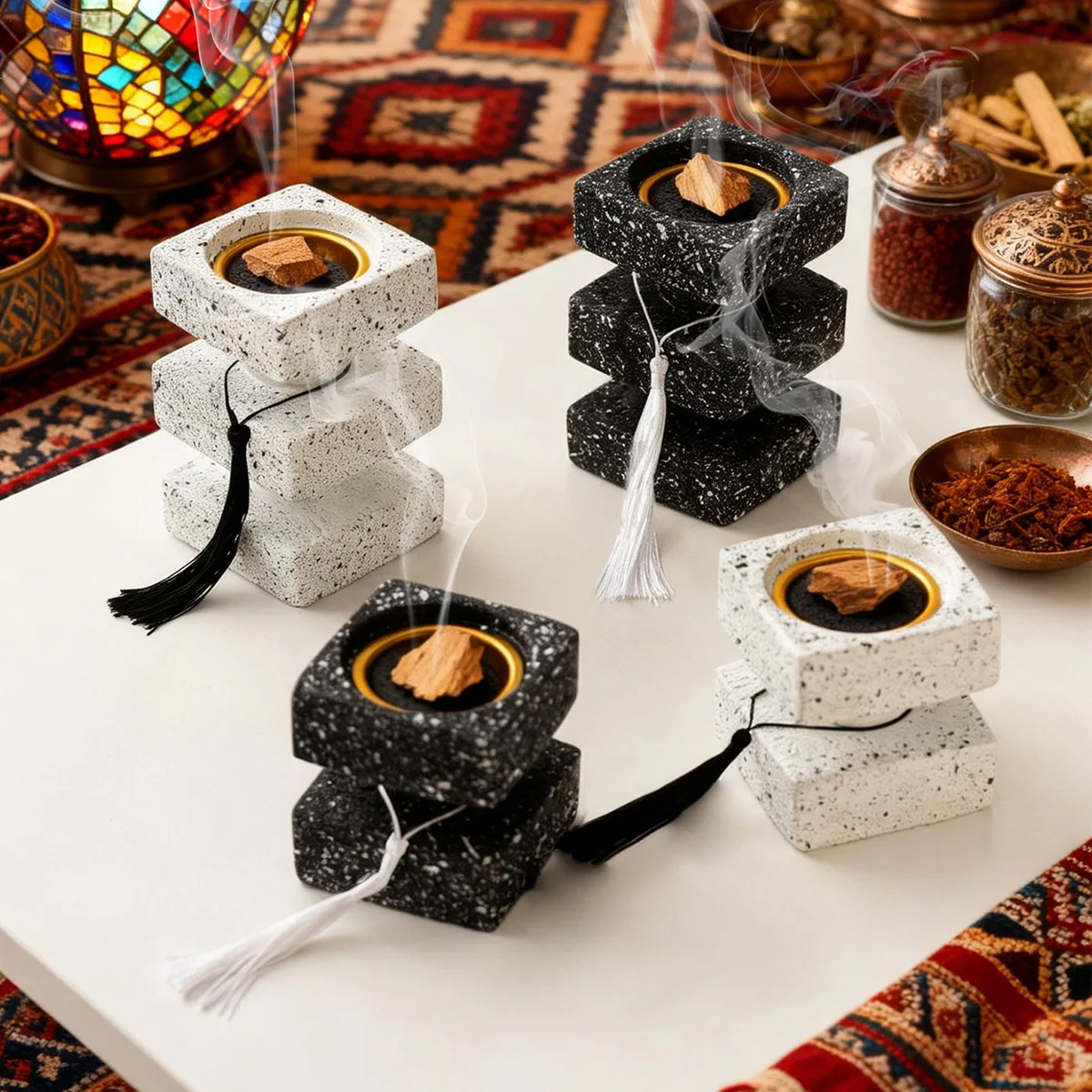 Cross-border resin tassel square layer aromatherapy burner Middle East Arabic festival handheld incense decoration handicraft