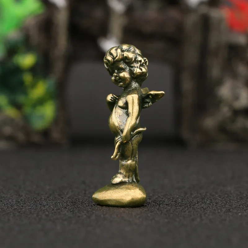 1 PC Cupid Little God Of Love Archaized Brass Ornament Desktop Vintage Decor Craft Collectible Home Table Decoration Accessory