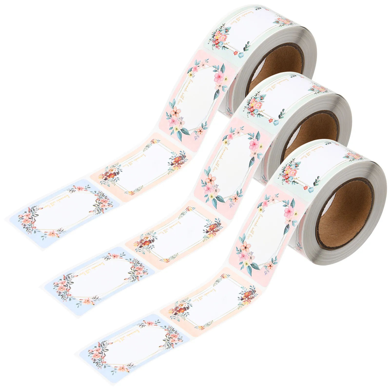 3 Rolls Blank Name Sticker Labels Floral Bottle Labels Easy Peel Writable Space for Home Kitchen Food Storage Tracking