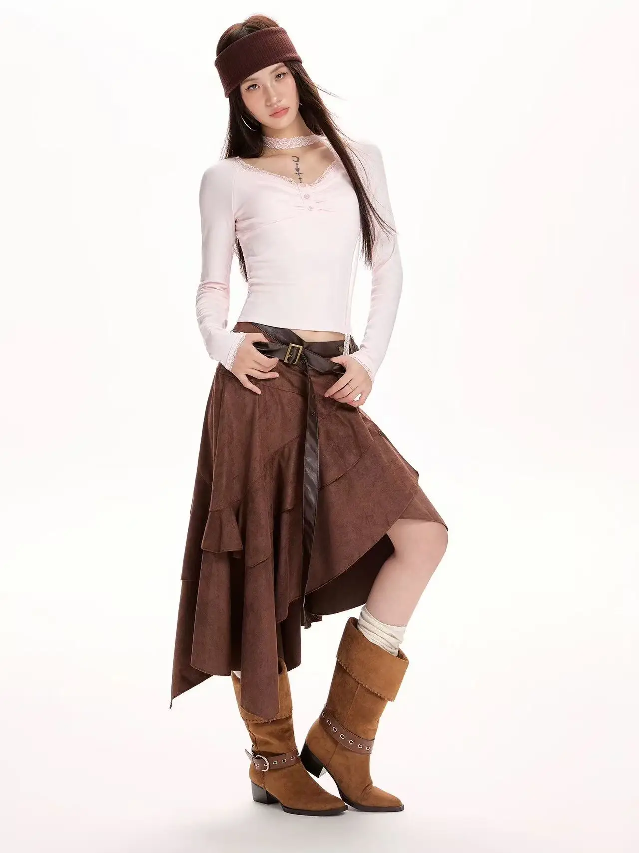 Cooler Damenrock für Damenbekleidung, Trend 2025, Herbst-Winter, braune lange Röcke, Faldas Para Mujeres, koreanische beliebte Kleidung