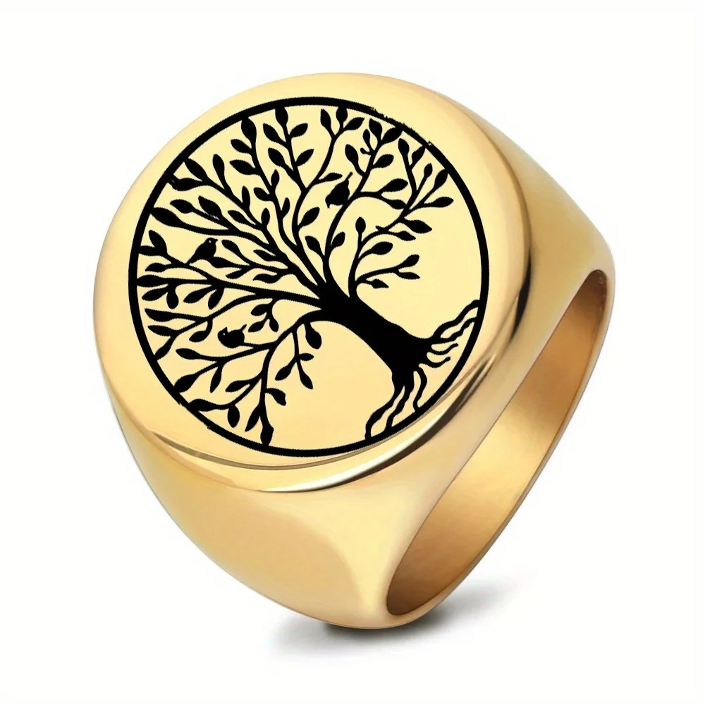 1PC Vintage Punk Personalized Lion King Crab Earth Tree of Life, Titanium Steel Stainless Steel Ring