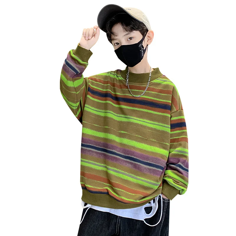 

New Spring Children's Sweatshirt For Boys Fashion Clothes Striped Pullover 5-14 Years Teens Kids Cotton Sweatshirts Tops 5-14T