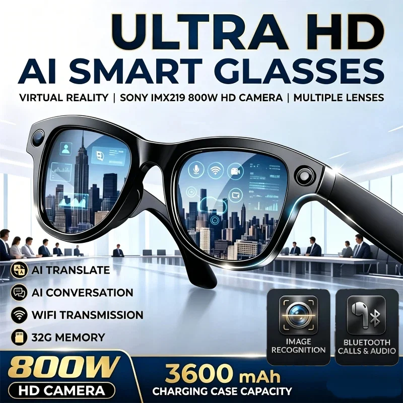 800MP 4K AI Camera Glasses Multifunctional Photochromic Smart Glasses Bluetooth Calling Photo Picture Music Translation