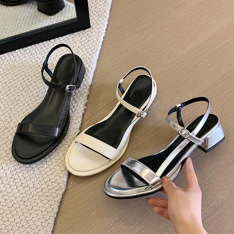 JOZHAMTA Size 33-40 Women Sandals Real Leather Chunky Heels Summer Shoes Woman 2023 New Buckle Strap Office Ladies Elegant Shoes