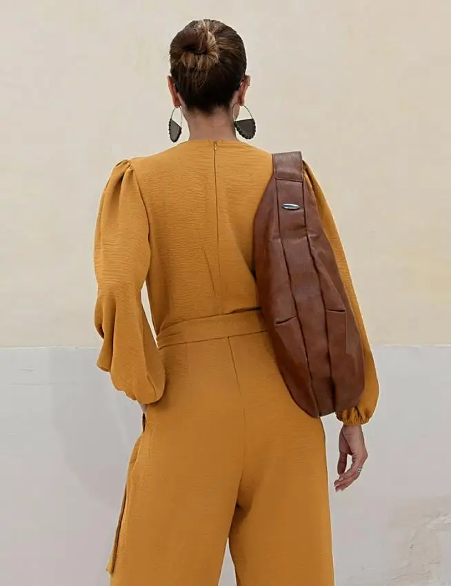 Jumpsuit Women 2025 Spring Puff Sleeve Plunge V Neck Waist Tied Detai Jumpsuit Casual Ruched Textured Loose Romper with Pockets