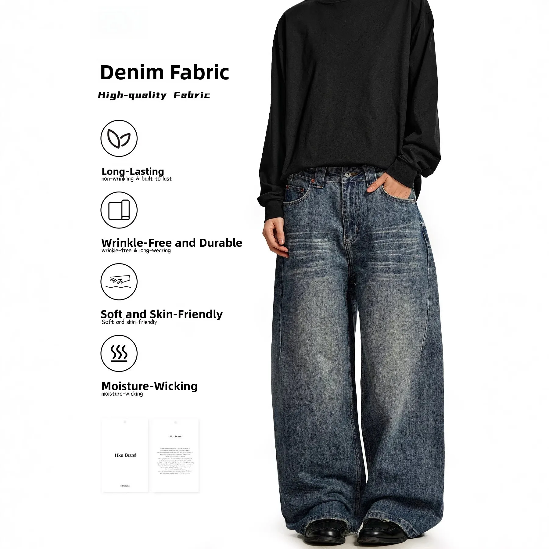 

Американские ретро-джинсы для мужчин: свободные прямые джинсовые брюки с эффектом потертости, рваные, широкие, в пол, повседневные