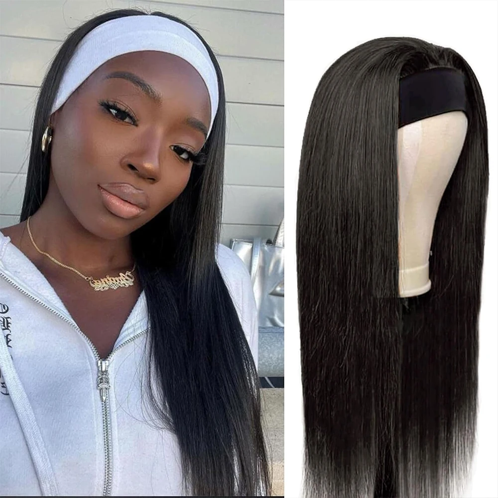 Headband Human Hair Wigs Straight Brazilian Cheap Natural Headband Wig For Women 180% Density Remy Human Hair Wigs 