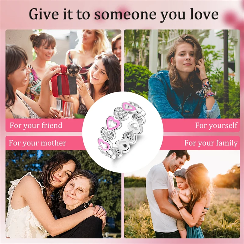 New In Hot Sale S925 Sterling Silver Rings For Women Original Girly Pink Love Ring 2024 Trending Fashion Jewelry Birthday Gift