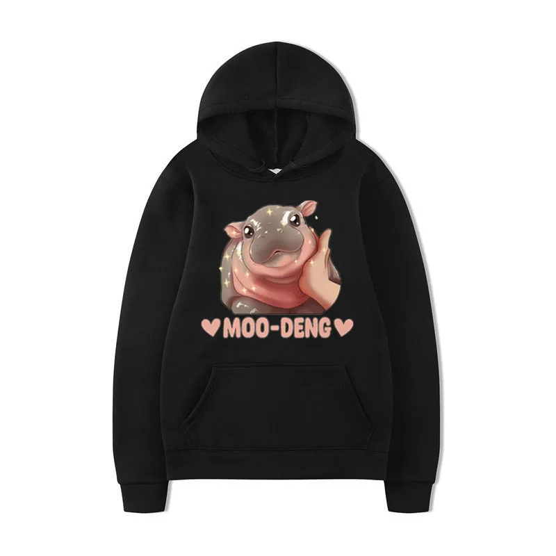 

I Love Moo Deng Funny Meme Printed Hoodies Baby Hippo Vintage Sweatshirts Men Winter Oversized Streetwear Hoodie Pullover Male