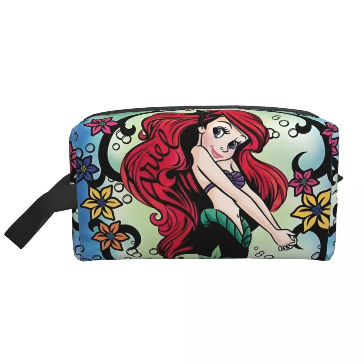 Neceser de viaje personalizado de la Sirenita, bonito organizador de cosméticos de maquillaje de princesa Ariel, estuche Dopp de almacenamiento de belleza para mujer